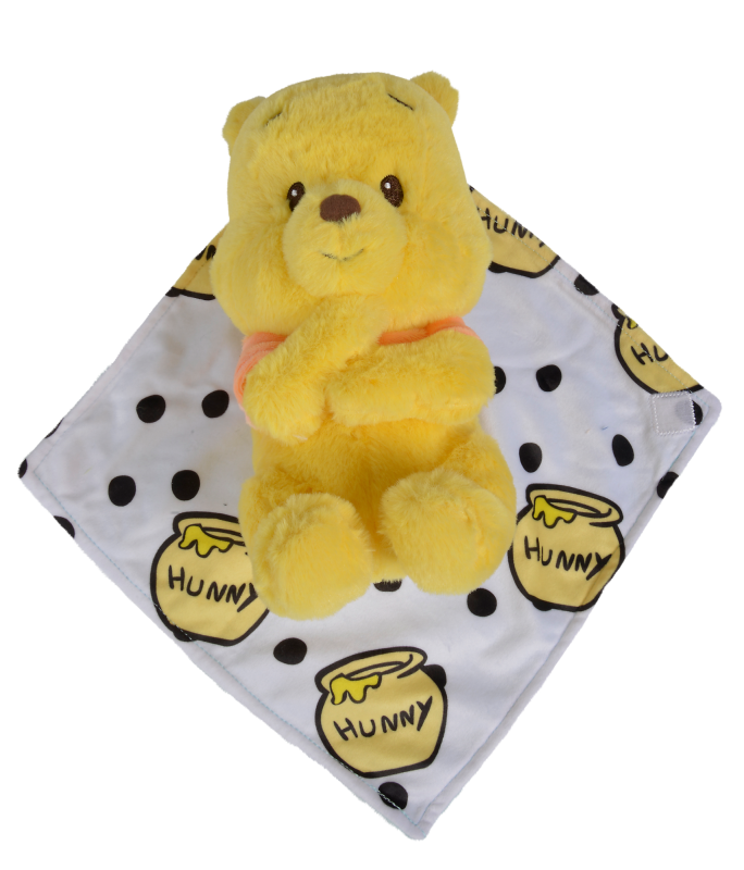  winnie lourson peluche couverture vert jaune miel 